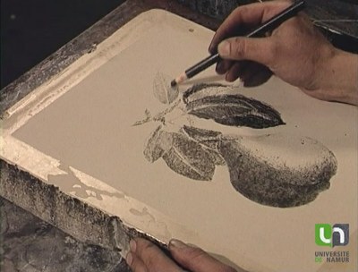 La lithographie: dessin au crayon gras sur la pierre polie