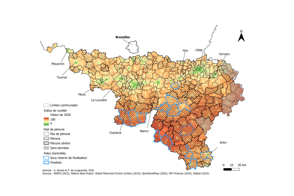 Médecine rurale - carte des territoires ruraux de Wallonie touchés par la pénurie 