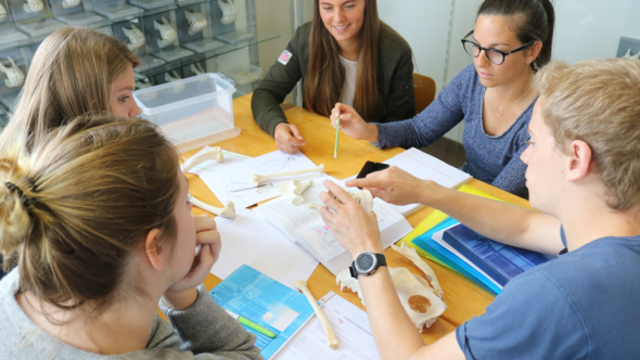 Des étudiants en classe autour d'une table
