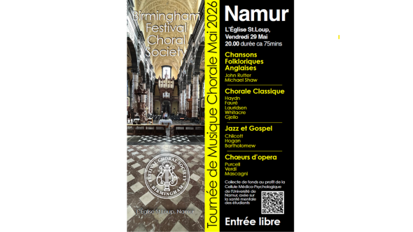 Affiche du concert BFCS au profit de la Cellule Médico-Psychologique de l'UNamur