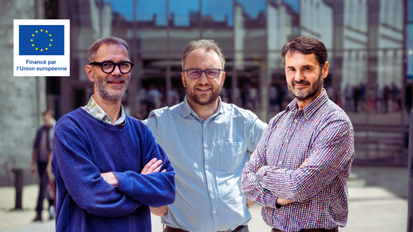 Les chercheurs F. de Laender, M. Lobet, S. Vincent (UNamur) pour leurs projets MSCA DN financés par la Communauté européenne