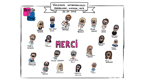 Caricature des personnes impliquées dans le colloque consacré aux violences intrafamiliales
