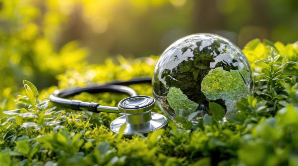 image stéthoscope, planète terre et feuilles