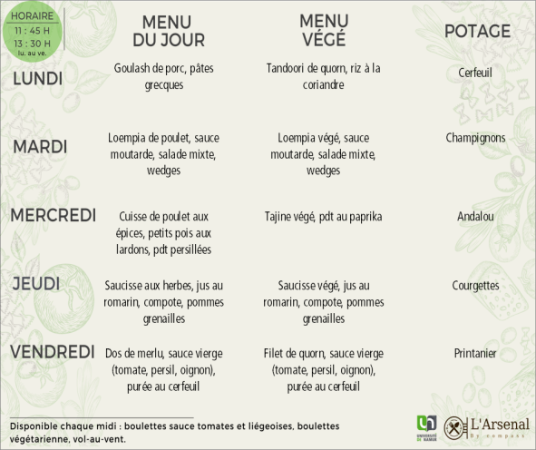 Menu de l'Arsenal (19-23 mai 2025)