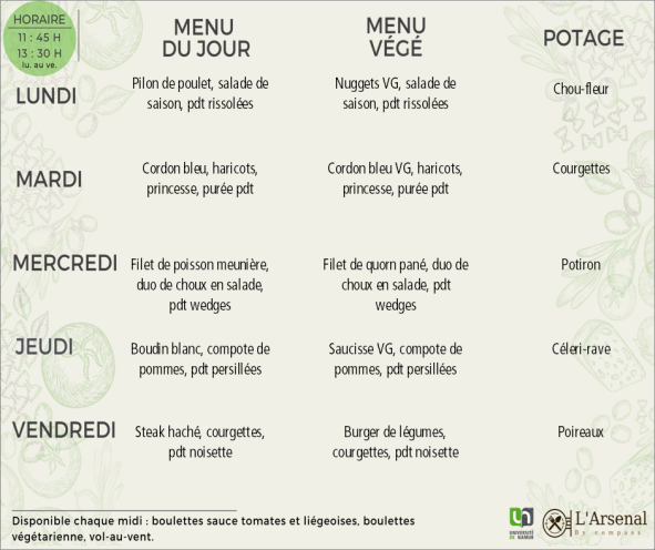 Menu de l'Arsenal - semaine 27 (2025)