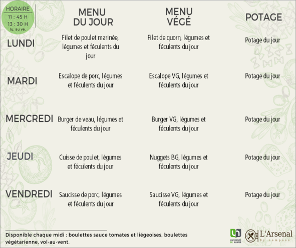 Menu de l'Arsenal, semaine 28 (2025)