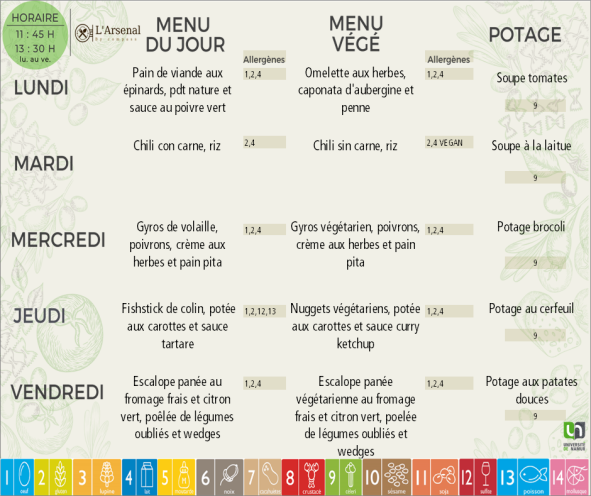 Menu arsenal semaine 41