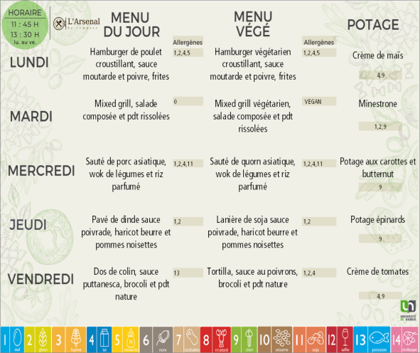 Menu arsenal semaine 42