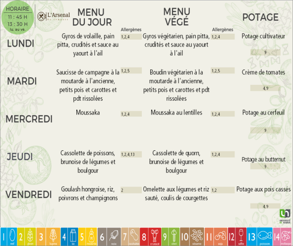Menu arsenal semaine 45