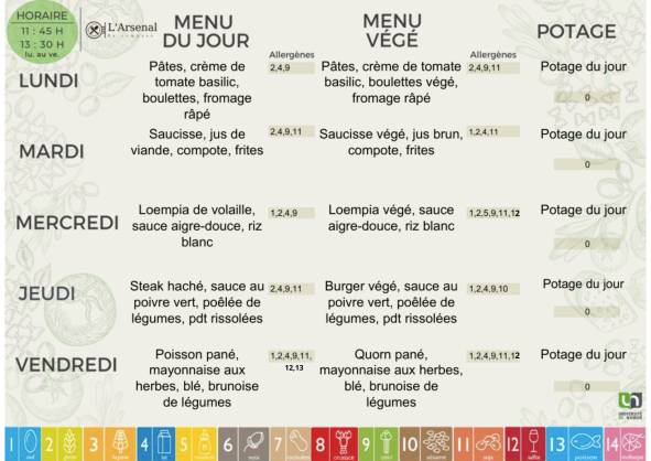 Menu de l'Arsenal