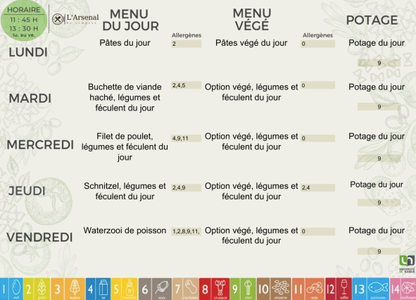 Menu de l'Arsenal