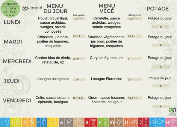 Menu de l'Arsenal