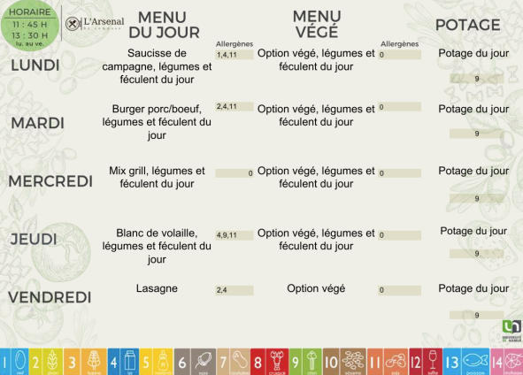 Menu de l'Arsenal