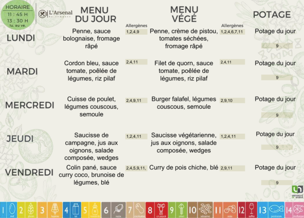 Menu de l'Arsenal