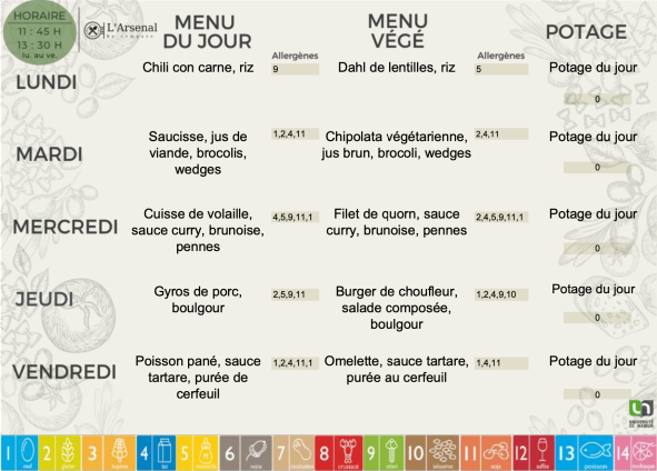 Menu de l'Arsenal