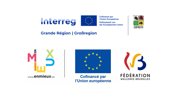 Logos du projet Interreg Grande Région CAPACITI, logos EnMieux - co-financé par l'Europe et FWB, 