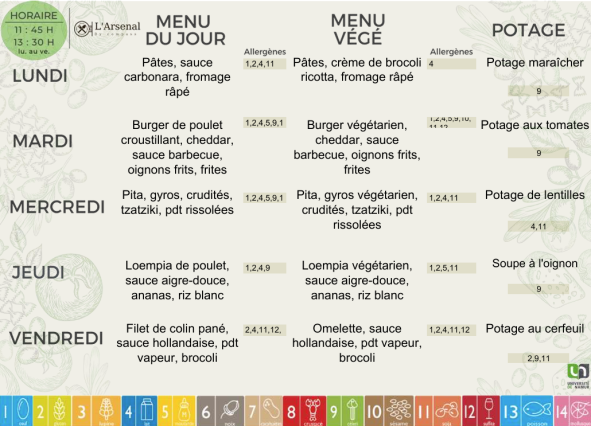Menu de l'Arsenal