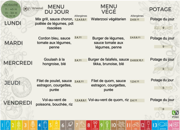 Menu de l'Arsenal