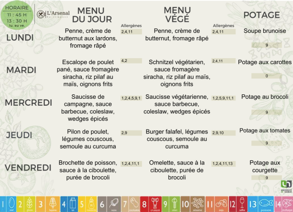 Menu de l'Arsenal