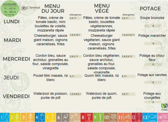 Menu de l'Arsenal