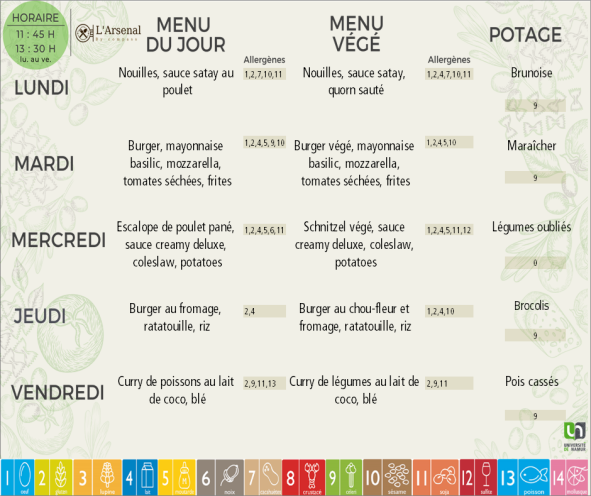 Menu de l'Arsenal