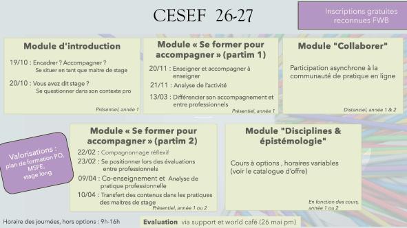 Certificat en encadrement de stage - CESEF - horaire 2026-2027