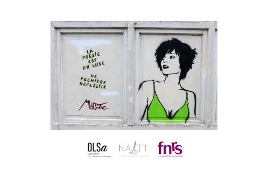 Affiche du séminaire de l'Observatoire des Littératures sauvages (OLSa) "La poésie est un luxe de première nécessité" avec logos OLSa, institut NaLTT et FNRS