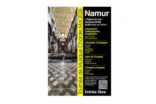 Affiche du concert BFCS au profit de la Cellule Médico-Psychologique de l'UNamur