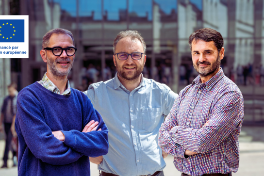 Les chercheurs F. de Laender, M. Lobet, S. Vincent (UNamur) pour leurs projets MSCA DN financés par la Communauté européenne