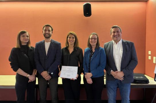 Photo de groupe avec Jonathan Douxfils, Charlotte Beaudart, Marielle Bonnen et Benoit Champagne