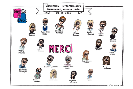 Caricature des personnes impliquées dans le colloque consacré aux violences intrafamiliales